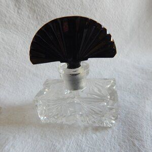 Miniature Cut Glass Perfume Bottle - Black Fanned Stopper - Czechoslovakian